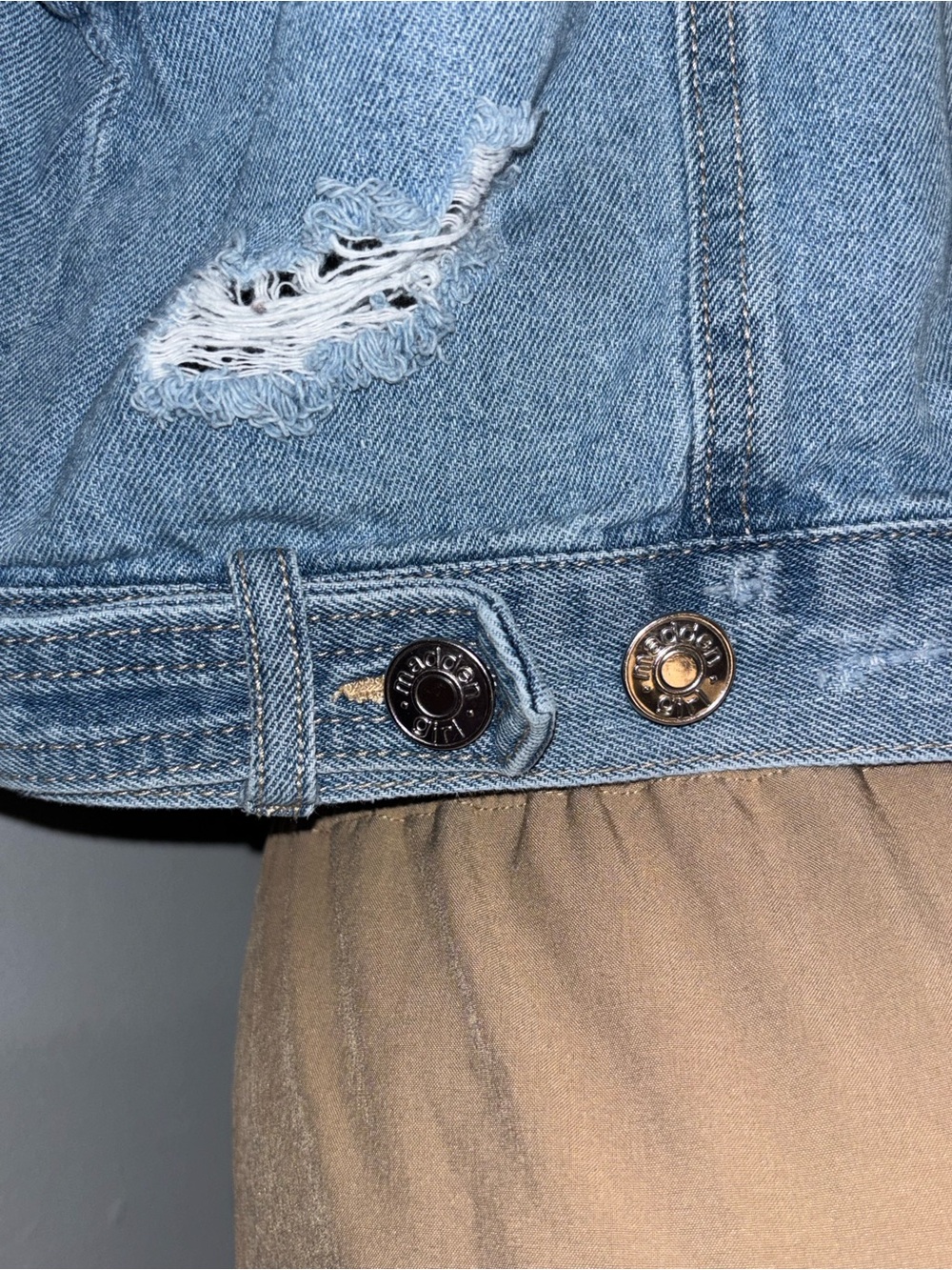 Cropped Light Blue Denim Jacket - Short Sleeve Jean Jacket - Picture 9 of 11